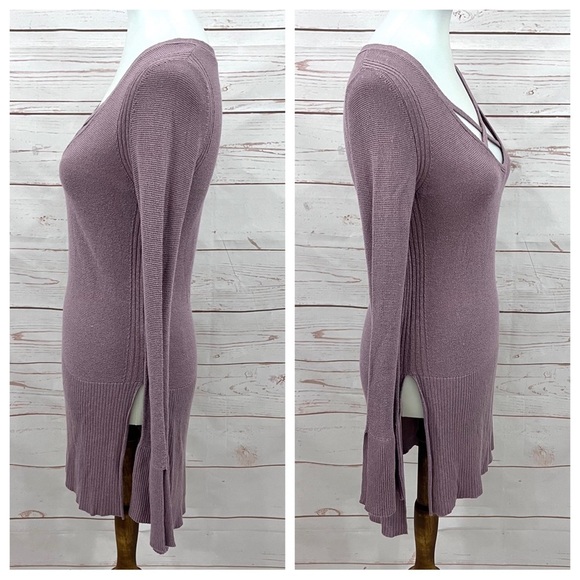 Free People Boho Dusty Mauve Criss Cross V-neckline Tunic Sweater - Picture 6 of 12